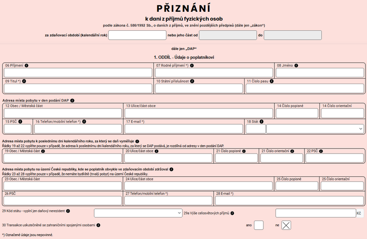 Sekcja 1 zeznania podatkowego